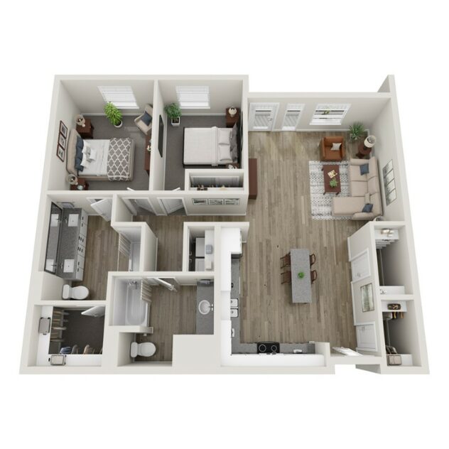Rendering of the 2A Deluxe floor plan